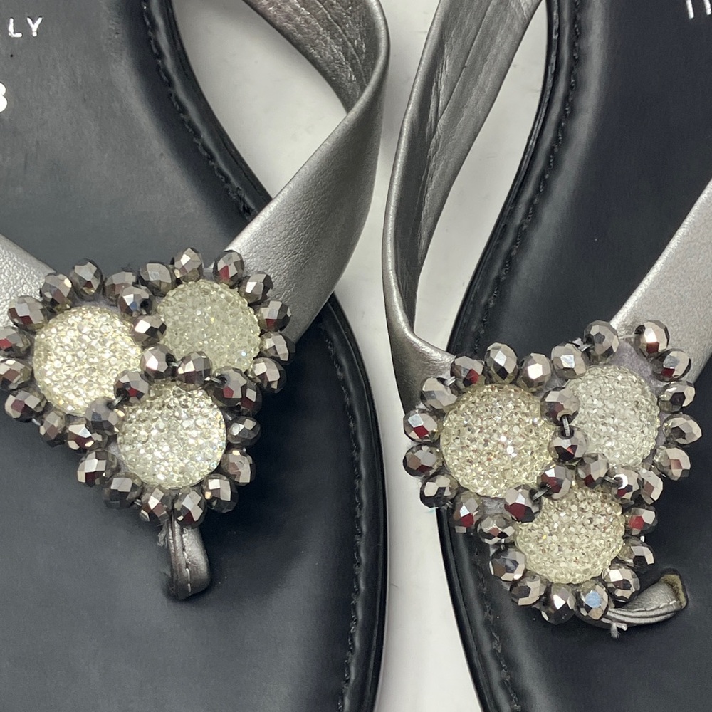 Italian Shoemakers Silver Black Wedge Sandals Size 8 Made in Italy Rhinestone - Picture 3 of 13